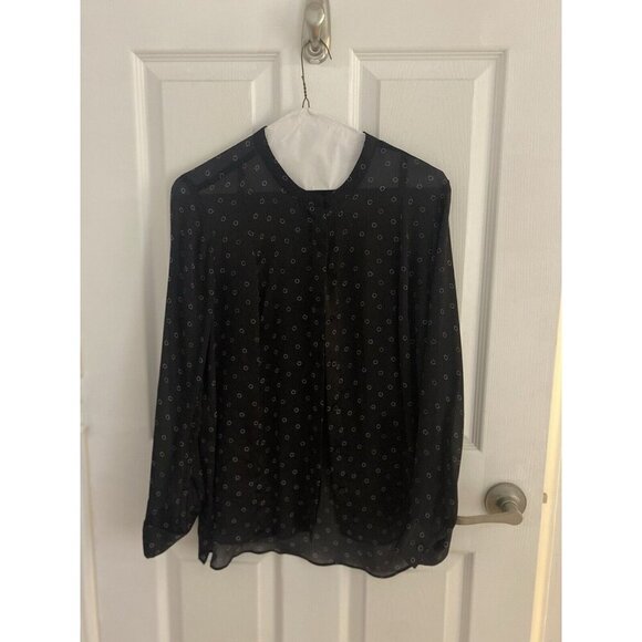 3/$15 SALE - Ann Taylor Factory Black Sheer Blouse Tunic Polka Dot Size M Petite - Picture 1 of 7
